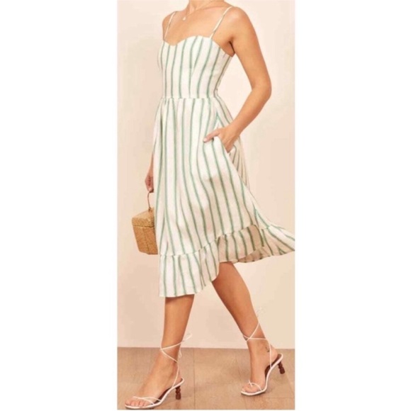 Reformation Eileen Linen Mid Dress Sz 10 - Picture 3 of 13